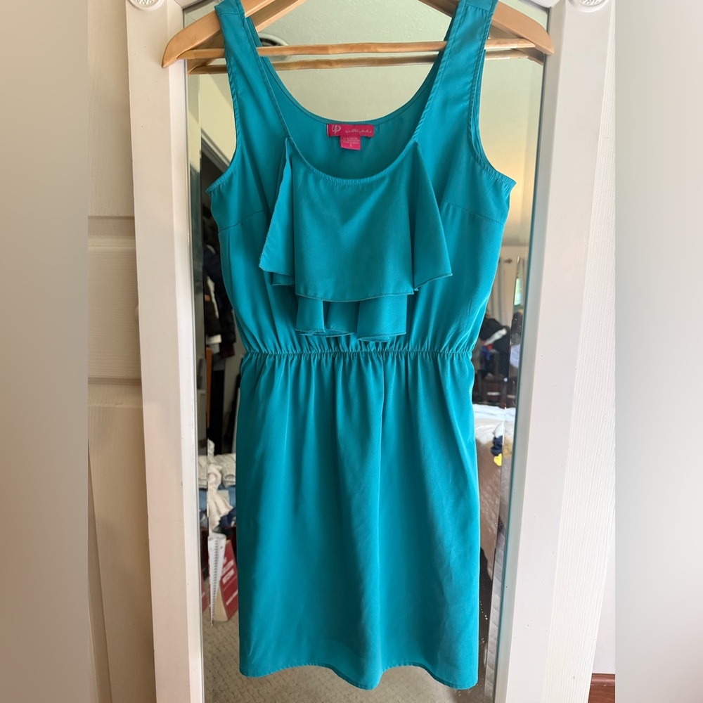Up By Ultra Pink Dress Womens Small Tiered Flounce RuffleTurquoise Teal Green